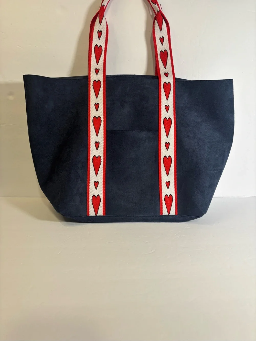 Brighton Velveteen LOVE Navy Blue Tote Bag Red Heart Straps